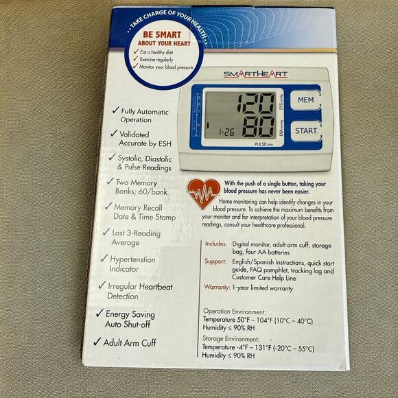 Smart Heart Automatic Digital Blood Pressure Arm Monitor Kit Adult Arm Cuff New - Picture 3 of 8